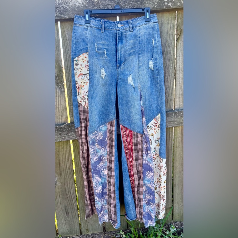 JADED GYPSY Patchwork Denim Jeans L/XL
